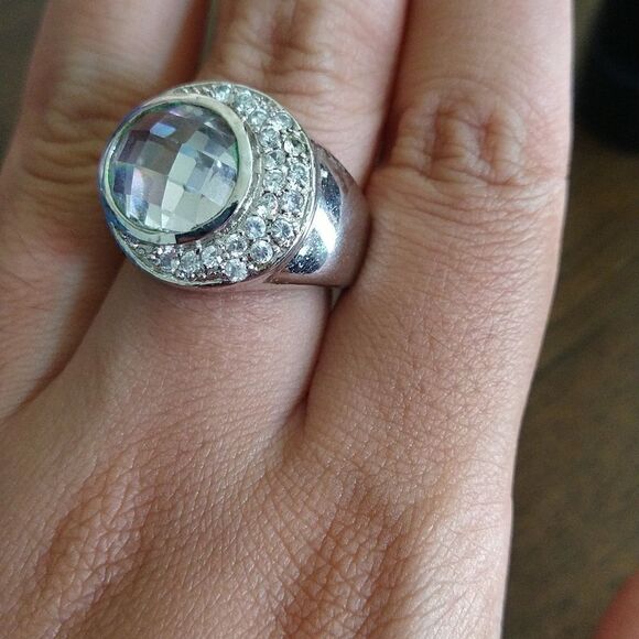 Moon CZ Ring Silvertone size 8 - Picture 3 of 5